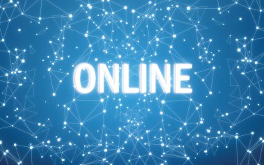 Mavi ağ arka planında dijital çevrimiçi metin