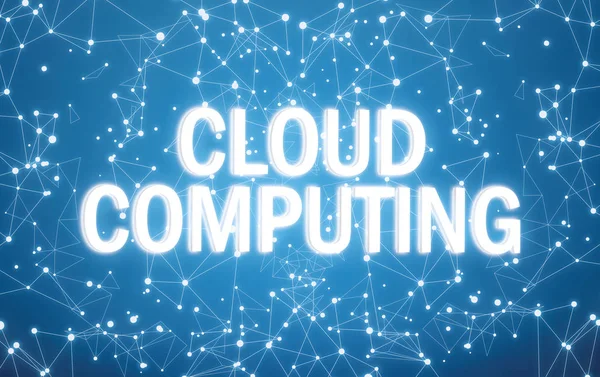 Digital cloud computing text on blue network background