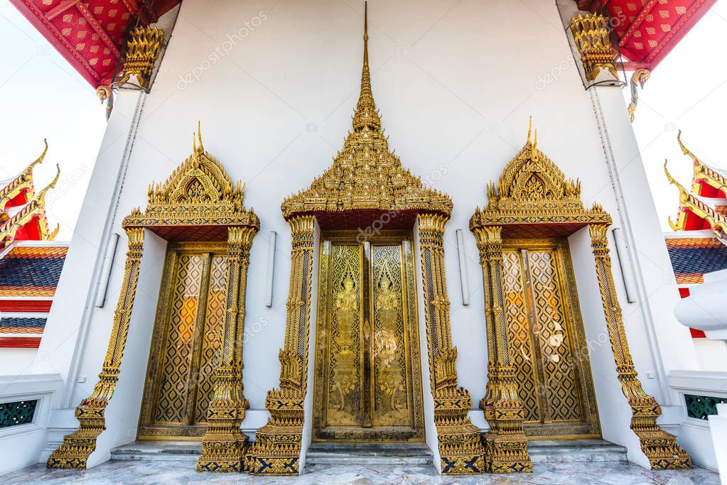 Beautiful Temple And Pagoda At Wat Pho (The Temple of the Reclining Buddha), or Wat Phra Chetuphon Landmarks In Bangkok Thailand