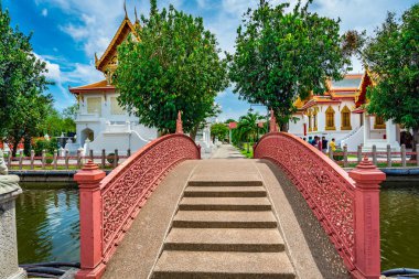 Wat Benchamabophit veya Mermer Tapınağı Landmark Ve Bangkok Tayland Büyük Turistik At Güzel Budist Tapınağı    