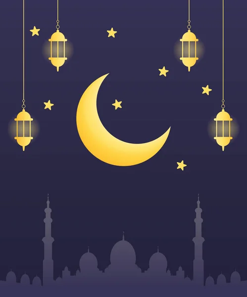 Ramadã 2019 Ramadan Kareem Fundo Com Lua Estrelas Lanterna Mesquita — Vetor de Stock