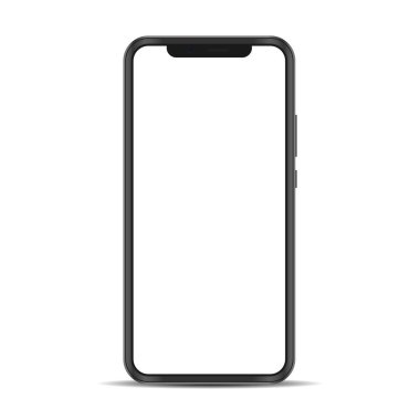Akıllı telefon maket. Beyaz arka planda siyah akıllı telefon. Mockup vektör izole. Gerçekçi cep telefonu vektör illüstrasyon.