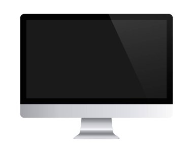 Beyaz arka planda siyah ekran lı bilgisayar maketi. Ekran bilgisayar monitörü. Vektör çizimi. 