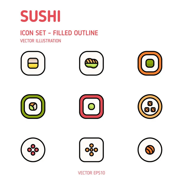 Sushi Icon Set Eenvoudige Set Van Sushi Vector Gevuld Overzicht — Stockvector