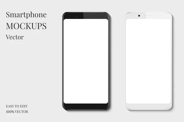 Uppsättning Smartphone Display Mockup Svart Och Vit Mobiltelefon Med Tom — Stock vektor