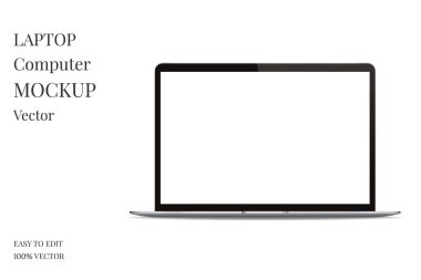 Gerçekçi Laptop bilgisayar mockup. Boş ekranlı dizüstü bilgisayar. Bilgisayar notebook ekranı beyaz arka planda yalıtma.