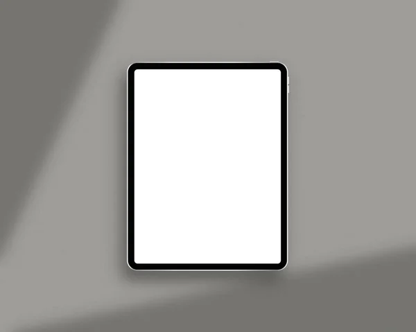 Σύγχρονη Δισκίο Λευκή Λευκή Οθόνη Πρότυπο Mockup Επικάλυψη Σκιάς Διακόσμηση — Φωτογραφία Αρχείου