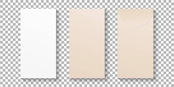 空の現実的な封筒と紙のモックアップのセット ブランク現実的な閉じたエンベロープフロントとバックビューモックアップ 透明背景にベクトルを分離 — ストックベクタ