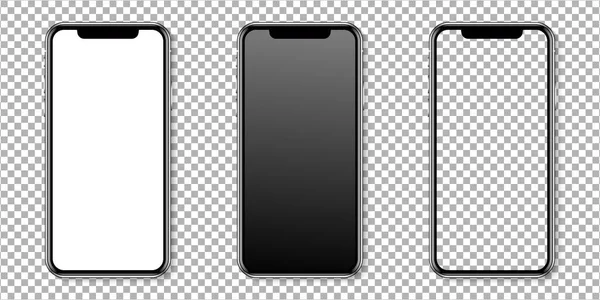 Gerçekçi akıllı telefon görüntüleme modeli seti. Şeffaf arkaplanda akıllı telefon modeli izole edildi. Gerçekçi vektör illüstrasyonu.
