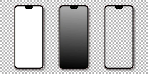 Gerçekçi akıllı telefon görüntüleme modeli seti. Şeffaf arkaplanda akıllı telefon modeli izole edildi. Gerçekçi vektör illüstrasyonu.