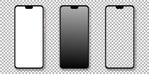 现实的智能手机显示模型集 在透明的背景下孤立的智能手机模型 现实的病媒说明 — 图库矢量图片