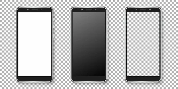 Realistiska Smartphone Display Mockup Set Smartphone Mockup Isolerad Transparent Bakgrund — Stock vektor