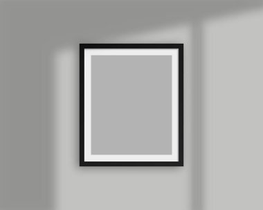 Gölgeli gerçekçi bir çerçeve. Boş resim çerçeve şablonu. Model izole edildi. Şablon tasarımı. Gerçekçi vektör illüstrasyonu.