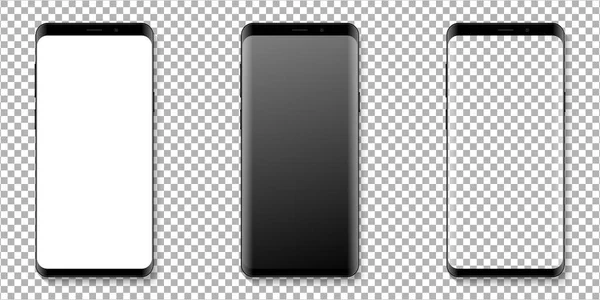 Gerçekçi akıllı telefon görüntüleme modeli seti. Şeffaf arkaplanda akıllı telefon modeli izole edildi. Gerçekçi vektör illüstrasyonu.