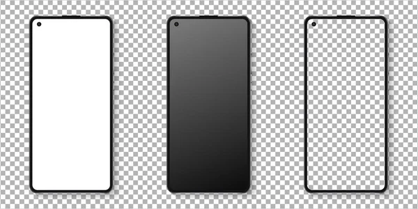 現実的なスマートフォンのディスプレイモックアップセット スマートフォンのモックアップ透明な背景に隔離された 現実的なベクトル図 — ストックベクタ