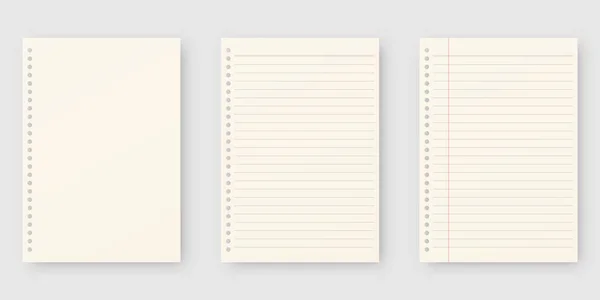 Notebook Paper Set Sheet Lined Paper Template Mockup Isolated Template — Stock Vector