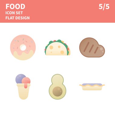 Yemek ikonu. Yemek yassı ikonlar. Vektör illüstrasyonu.