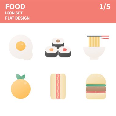 Yemek ikonu. Yemek yassı ikonlar. Vektör illüstrasyonu.