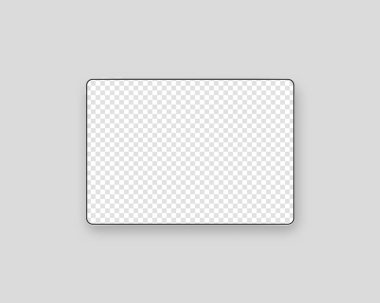 Şeffaf ekranlı modern tablet. Tablet modeli gri arkaplanda izole edildi. Şablon tasarımı. Gerçekçi vektör illüstrasyonu.