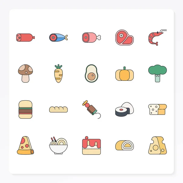 Conjunto Icono Comida Iconos Bocetos Llenos Comida Ilustración Vectorial — Archivo Imágenes Vectoriales