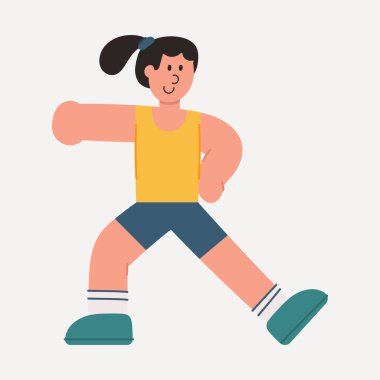 Egzersiz yapan bir kadının vektör karikatürü. Fitness ve sağlıklı yaşam tarzı konsepti.
