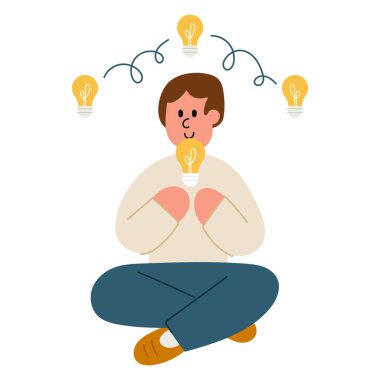 Ampulü olan bir adamın vektör karikatürü yaratıcı bir fikri ve ilhamı sembolize ediyor..