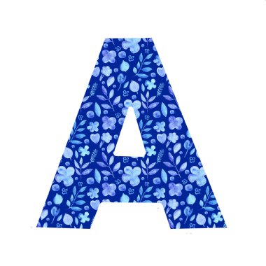 çiçek ve yaprak desenli suluboya harf A