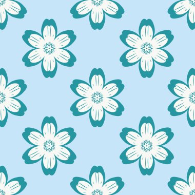 Dijital mavi çiçekler mavi basit dikişsiz desen 