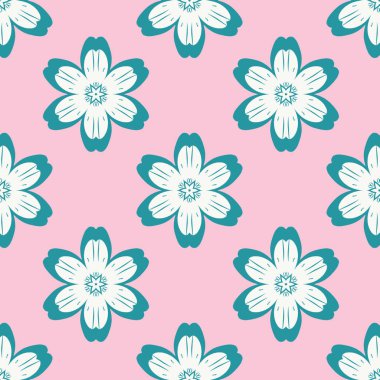 Dijital mavi çiçekler pembe basit dikişsiz desen