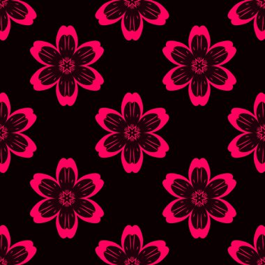 Siyah üzerinde dijital kırmızı çiçekler basit dikişsiz desen