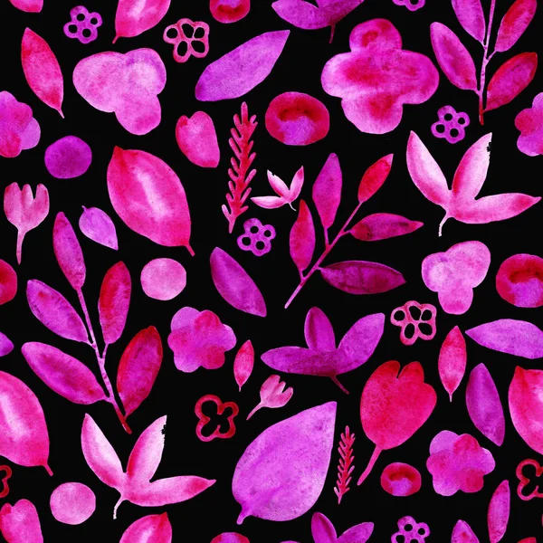 Acuarela flores patrón rosa en negro — Foto de Stock