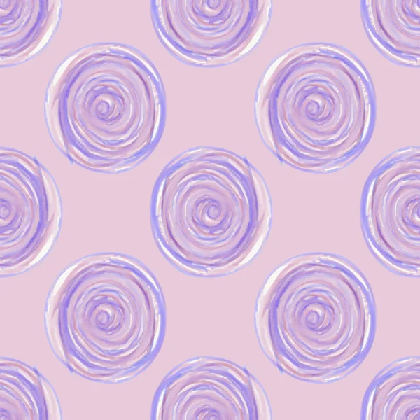 Digitale Kreise spiralförmig lila nahtloses Muster auf fliederfarbenem Hintergrund — Stockfoto