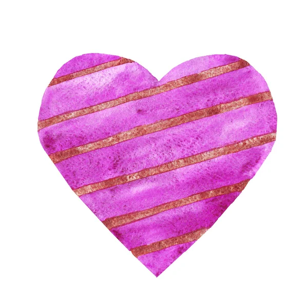 Aquarela coração roxo com tiras de cobre amor dia dos namorados do casamento — Fotografia de Stock