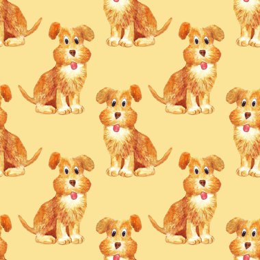 Dikişsiz suluboya kahverengi köpek desen komik mutlu