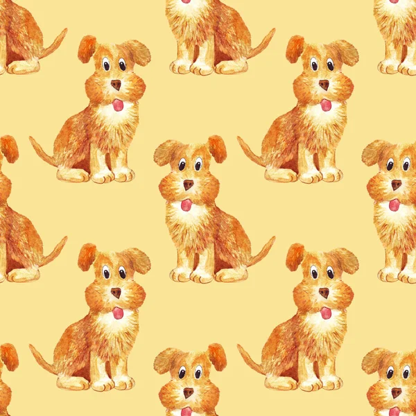 Бесшовный акварельный коричневый рисунок собаки смешно счастливы — стоковое фото