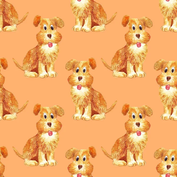Acuarela inconsútil patrón perro marrón divertido feliz —  Fotos de Stock