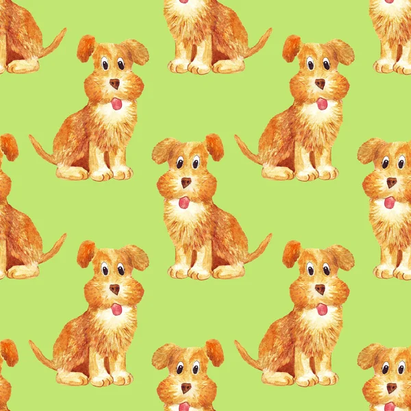 Бесшовный акварельный коричневый рисунок собаки смешно счастливы — стоковое фото