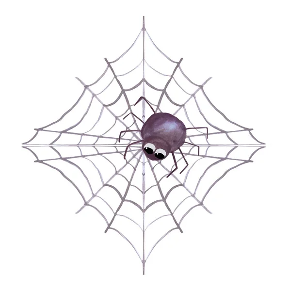 Aquarellnetz mit Spinne. Elementsymbol. Halloween-Symbol — Stockfoto