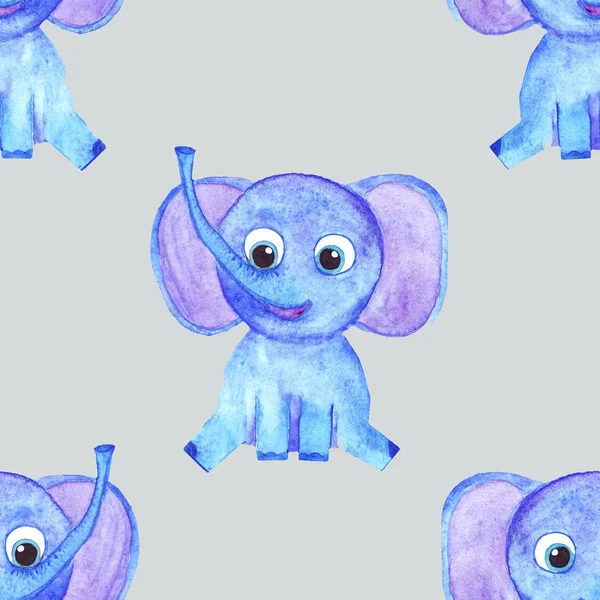 watercolor cute blue elephant seamless pattern. kids baby