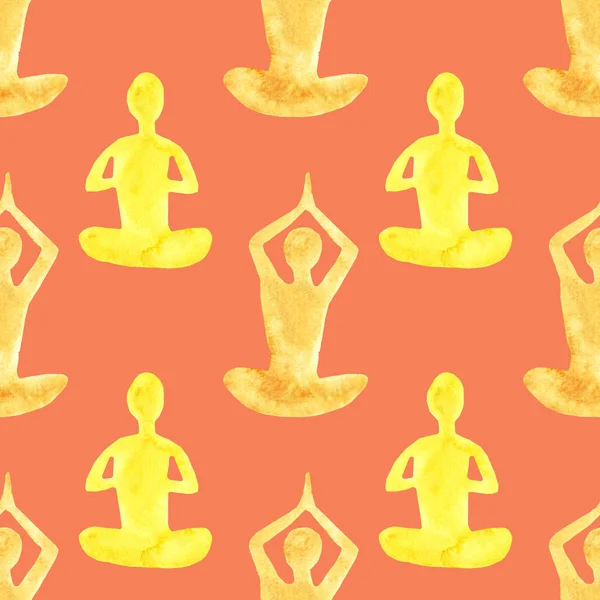 Patrón sin costuras de acuarela de asanas de yoga plantea Suri Namaskar . —  Fotos de Stock