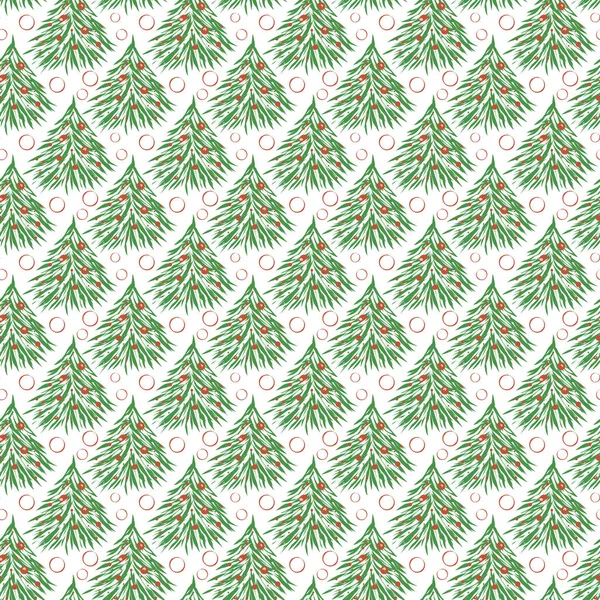 Digitale graphics kerstbomen en cirkels naadloze patroon. voor kerst en Nieuwjaar decoraties, inpakpapier — Stockfoto