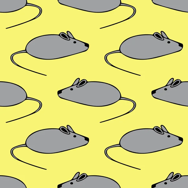 digital graphic seamless pattern gray mouse on a yellow background.