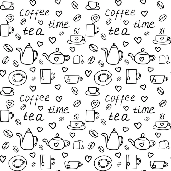 Графический ручной рисунок бесшовный узор элементов на тему кофе и чая . — стоковое фото