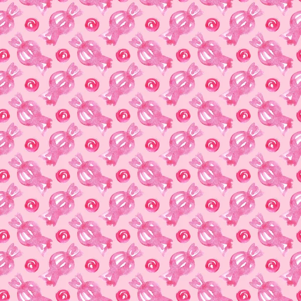 Watercolor pink candy lollipops seamless pattern on a pink — Stock Photo, Image