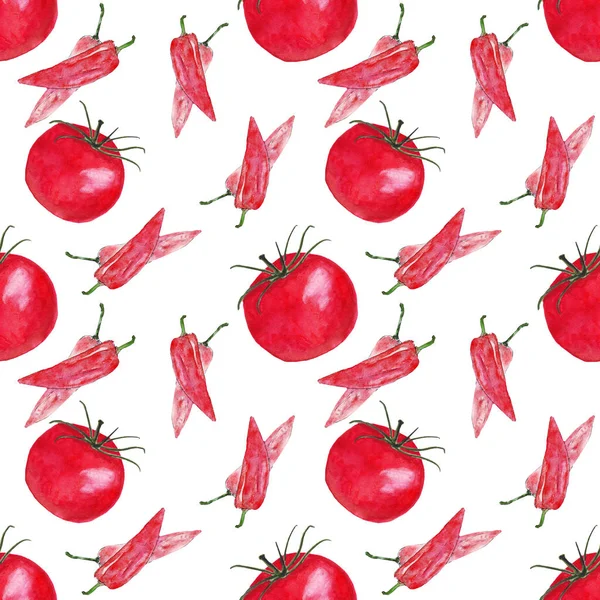 수채화 토마토 고추 야채 원활한 패턴 야채 — 스톡 사진