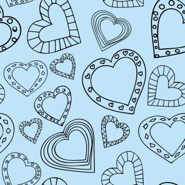 mavi arka plan üzerinde doodle kalpleri sorunsuz desen.