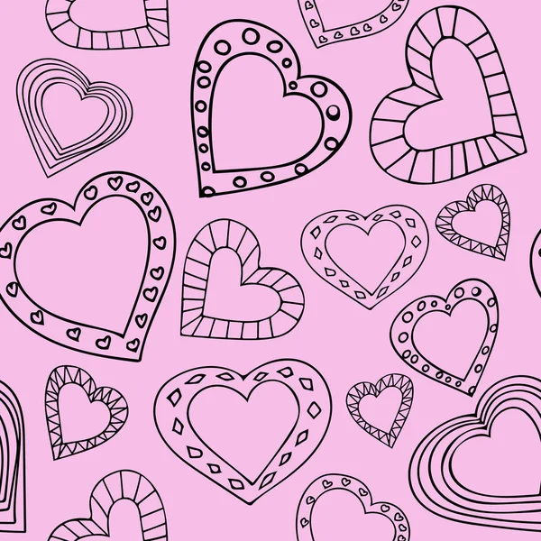 Doodle Hearts zökkenőmentes minta rózsaszín háttér. — Stock Fotó