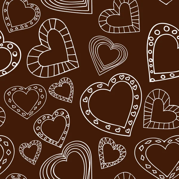 Doodle corações sem costura padrão no fundo marrom . — Fotografia de Stock