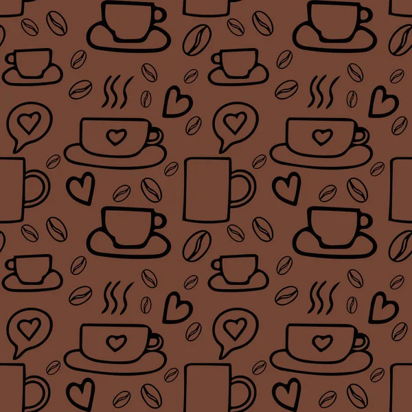 Grains de café et tasses dessin à la main modèle doodle sans couture . — Photo