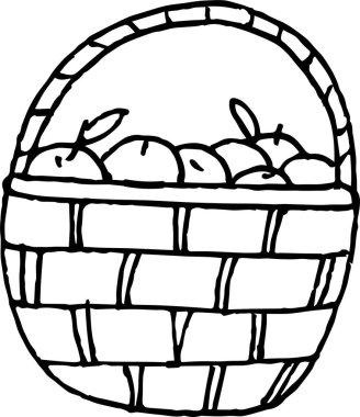 Elma ikonlu sepet. İskandinav usulü basit bir el çizimi. Şükran Günü